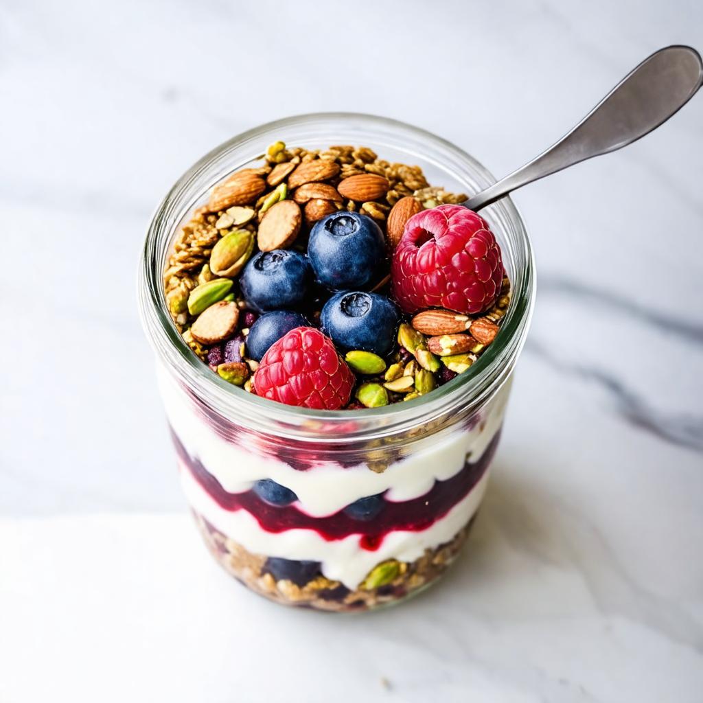 Cardamom Greek Yogurt Parfait with Nuts & Seeds - 21g protein vegetarian Indian-Inspired breakfast