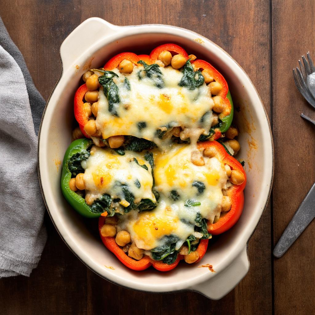Chickpea & Spinach Stuffed Peppers - 27g protein vegetarian Indian-Mediterranean Fusion dinner