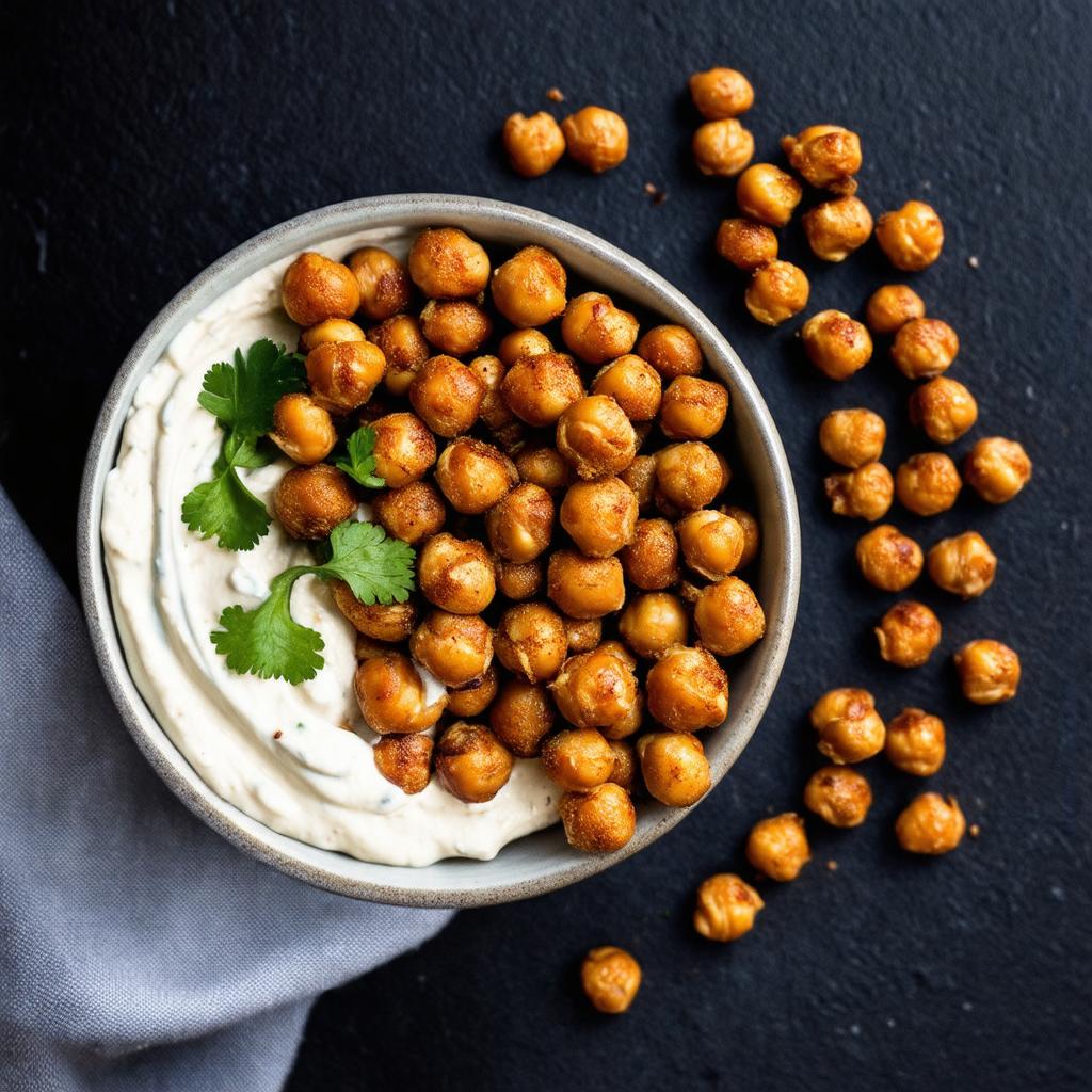 Crispy Masala Roasted Chickpeas with Yogurt Dip - 18g protein vegetarian Indian snack