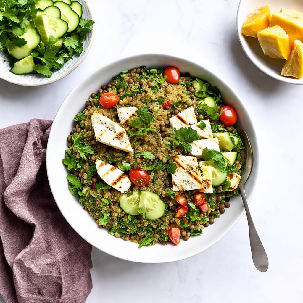 Halloumi & Lentil Tabbouleh Bowl - 28g protein vegetarian Mediterranean lunch