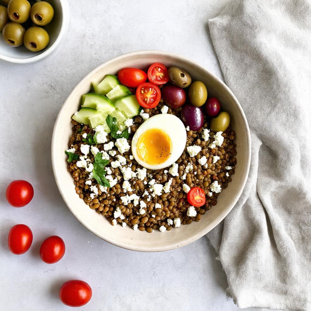 Mediterranean Lentil & Feta Bowl - 26g protein vegetarian Mediterranean dinner