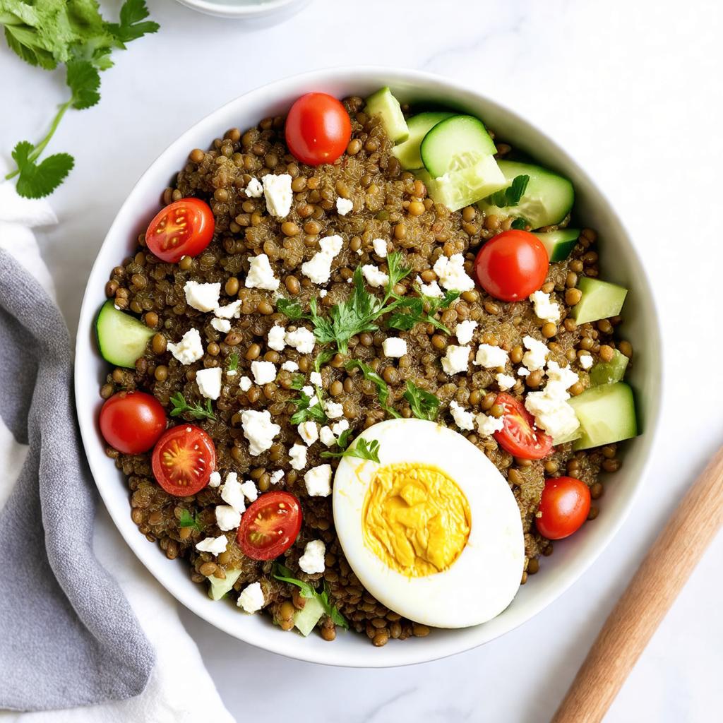 Spiced Lentil & Quinoa Salad - 31g protein vegetarian Indian-Mediterranean Fusion lunch