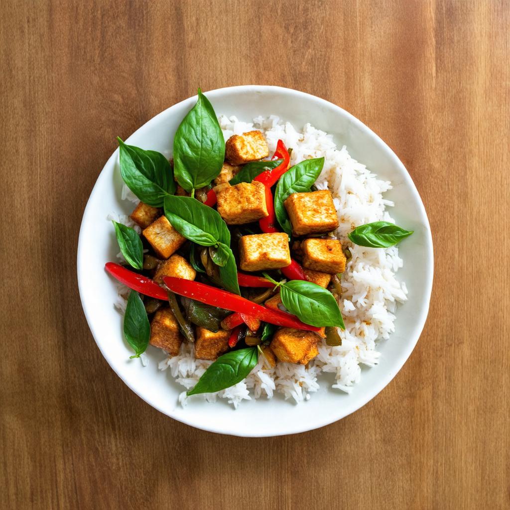 Thai Basil Tofu Stir Fry - 26g protein vegetarian Thai dinner